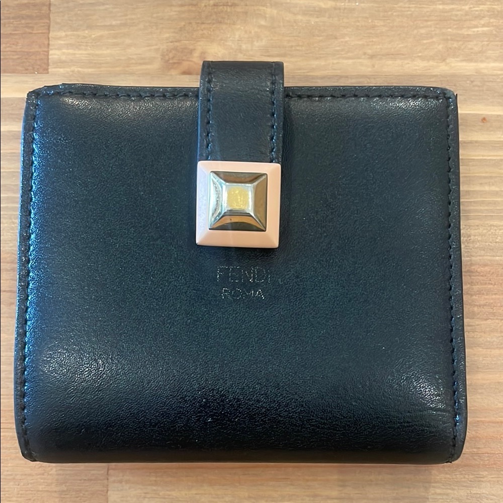 Fendi compact Black Wallet with Gold Accent